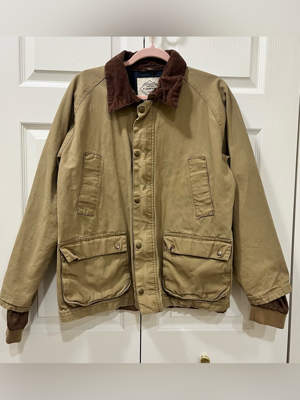 Vintage St. John's Bay Canvas Barn Jacket/ Chore Coat, Tan size large.